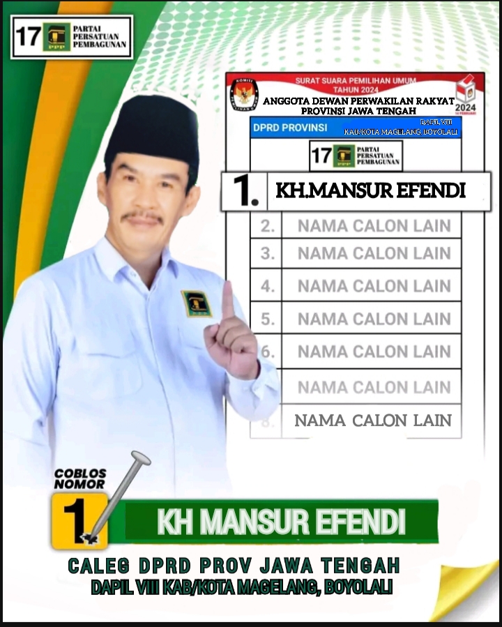 KH Mansur Efendi Anggota DPRD Kab. Magelang Fraksi PPP, Mencalonkan Kembali Sebagai Caleg DPRD Jawa Tengah Dapil 8
