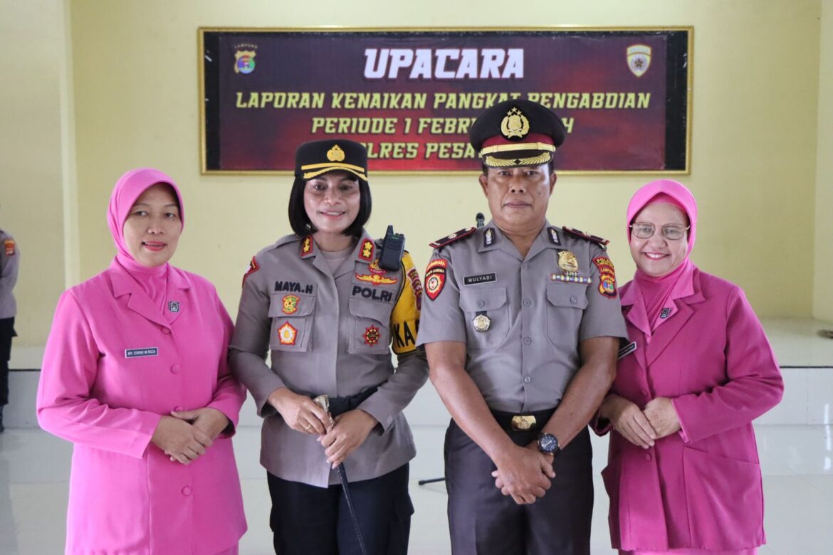 Wujud Penghargaan Pimpinan dan Institusi Polri Kepada Anggota Yang Berdedikasi, Polres Pesawaran Gelar Upacara Kenaikan Pangkat Pengabdian