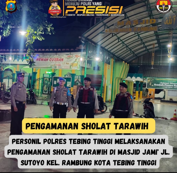 Pengamanan Shalat Tarawih, Polres Tebing Tinggi Gelar Patroli Malam