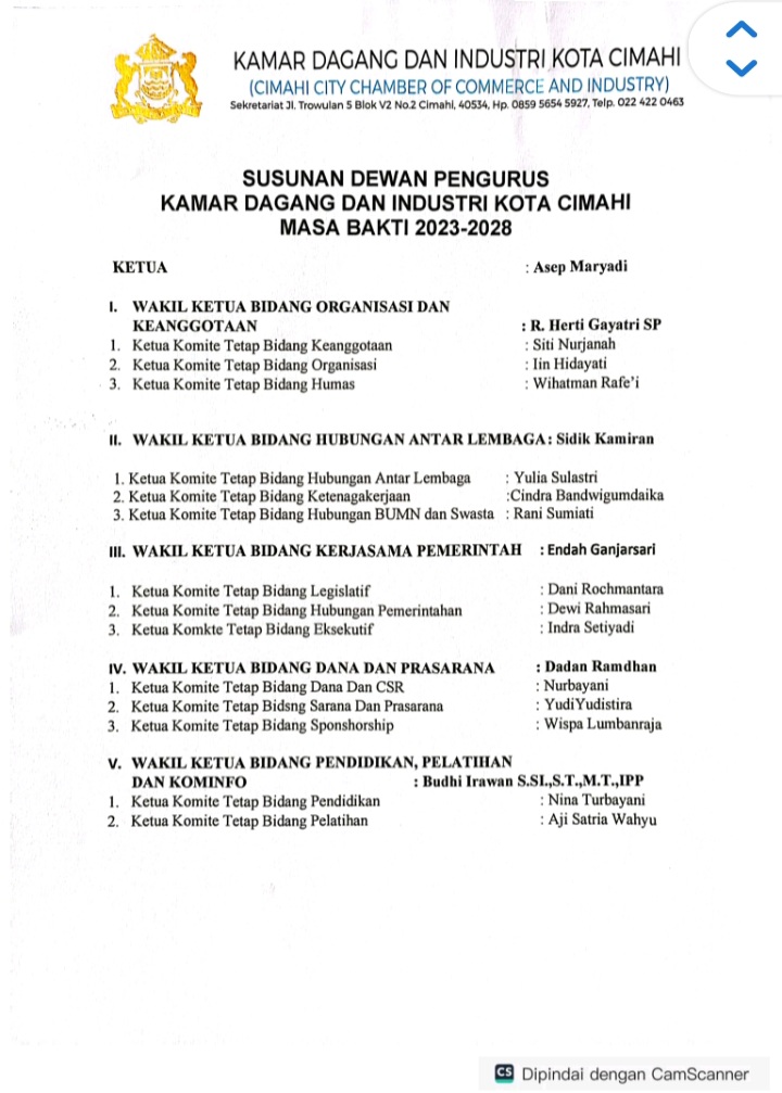 Asep Maryadi Dilantik Kembali Sebagai Ketua Kadin Kota Cimahi