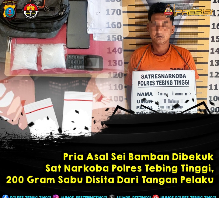 Pria Asal Sei Bamban Dibekuk Sat Narkoba Polres Tebing Tinggi, 200 Gram Sabu Diamankan