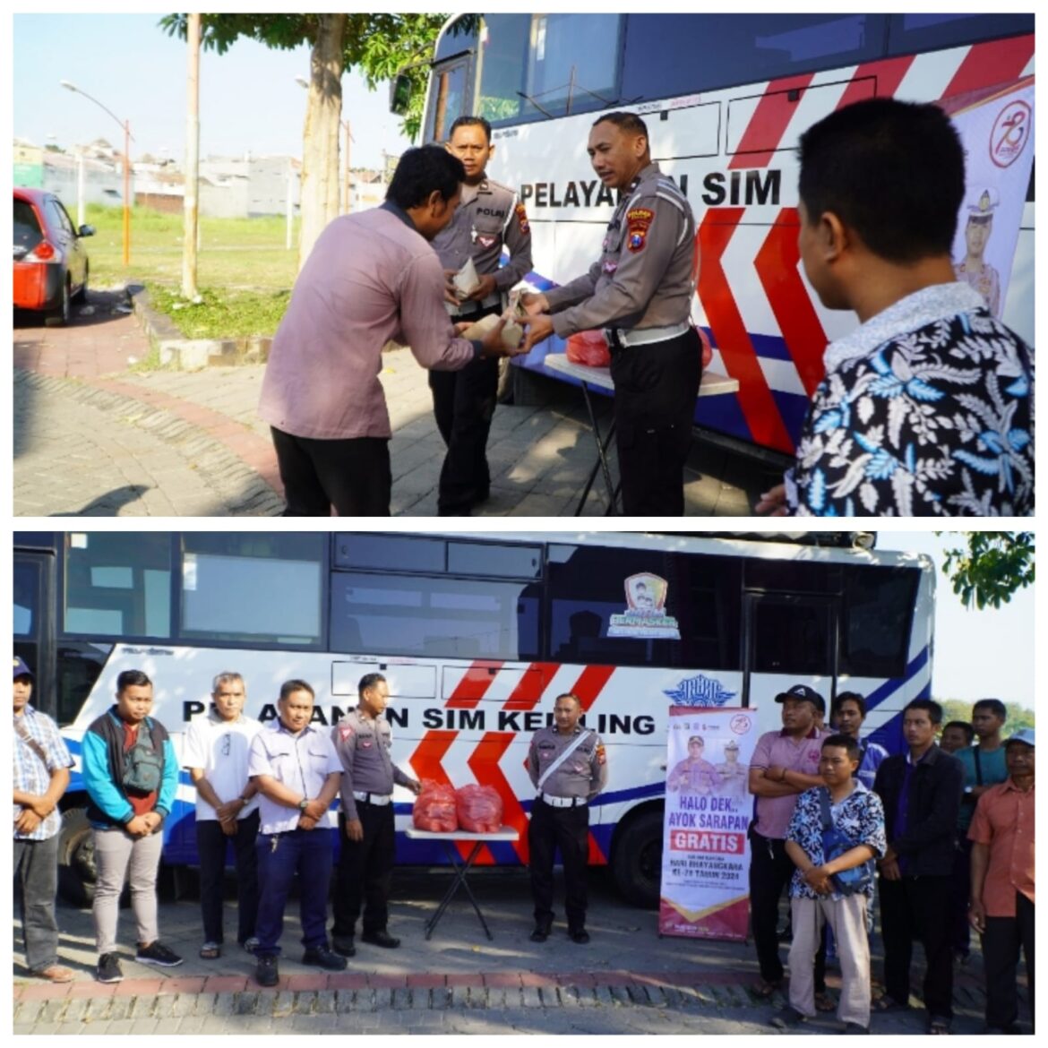 Satlantas Polres Gresik Bagikan Sarapan Gratis kepada Pemohon SIM Keliling dalam Rangka Hari Jadi Bhayangkara ke-78