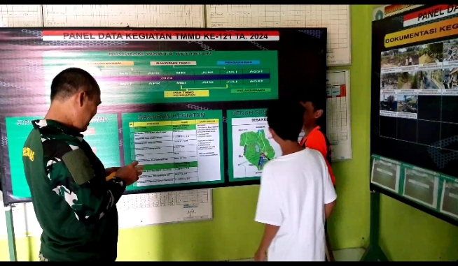 Dua Pelajar SMP Kunjungi Satgas TMMD Pertanyakan Soal Teritorial Desa Kubang untuk Tugas IPS