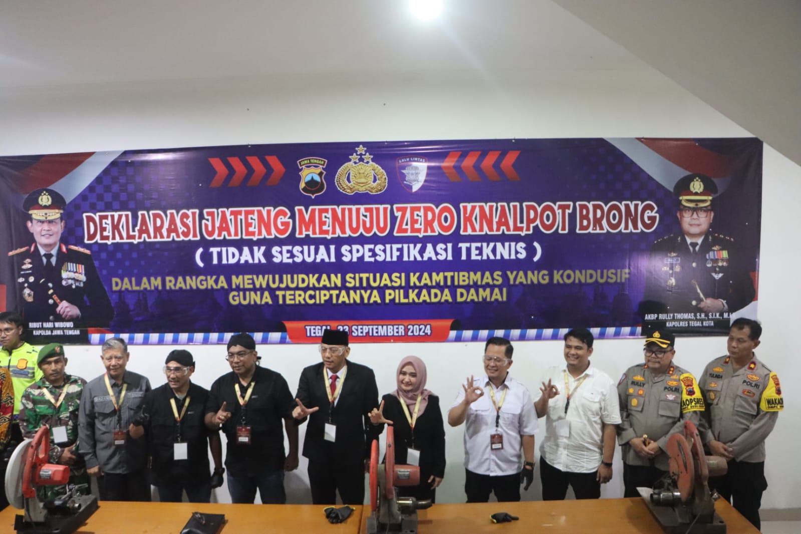 Wujudkan Pilkada Damai, Para Paslon Walikota Tegal Deklarasikan Jateng Zero Knalpot Brong