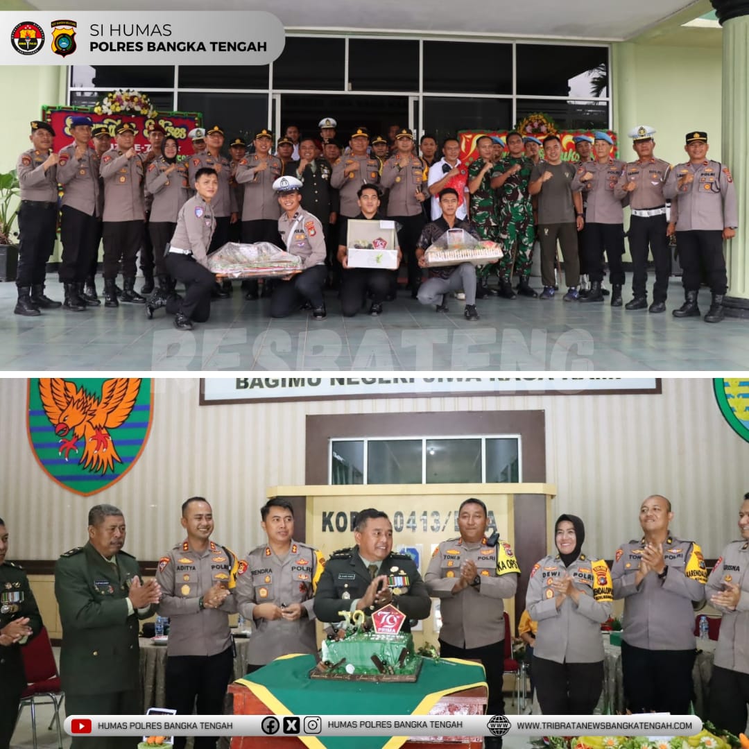 SAMBUT MERIAH HUT TNI KE 79, POLRES BANGKA TENGAH KUNJUNGI KODIM 0413/BANGKA WUJUDKAN SINERGITAS TNI-POLRI