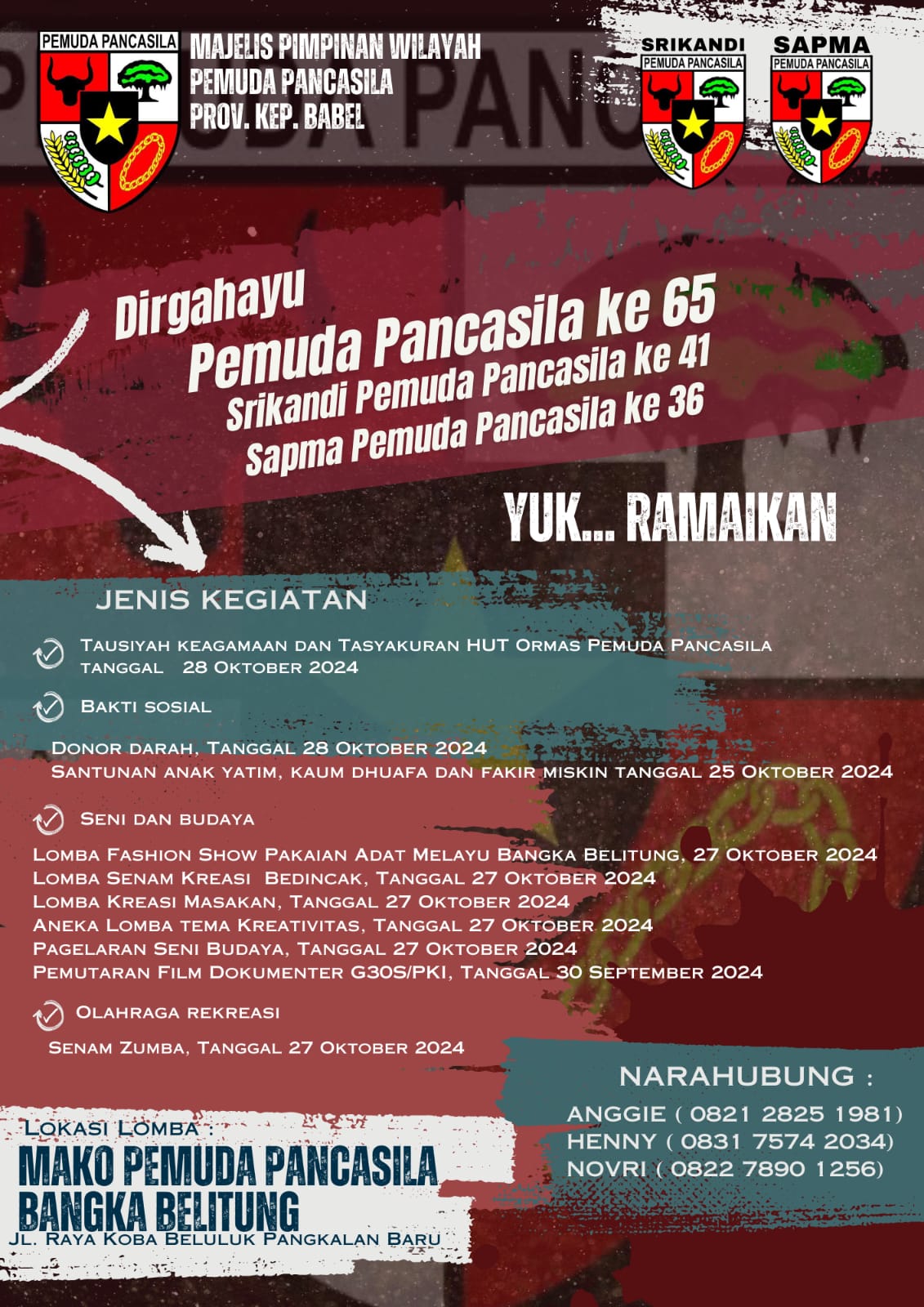 Sekwil MPW Pemuda Pancasila Babel Himbau Semua Unsur Pemuda Pancasila Wajib Hadiri Seluruh Rangkain Kegiatan HUT Pemuda Pancasila Yang Ke-65 Tahun.