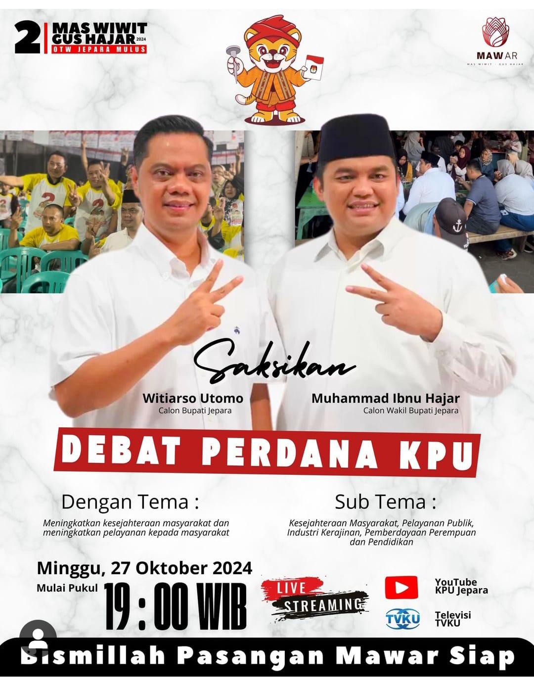 KPU Gelar Debat Perdana Calon Bupati dan Wakil Bupati Jepara, Mas Wiwit: Bismillah, Kami Siap 