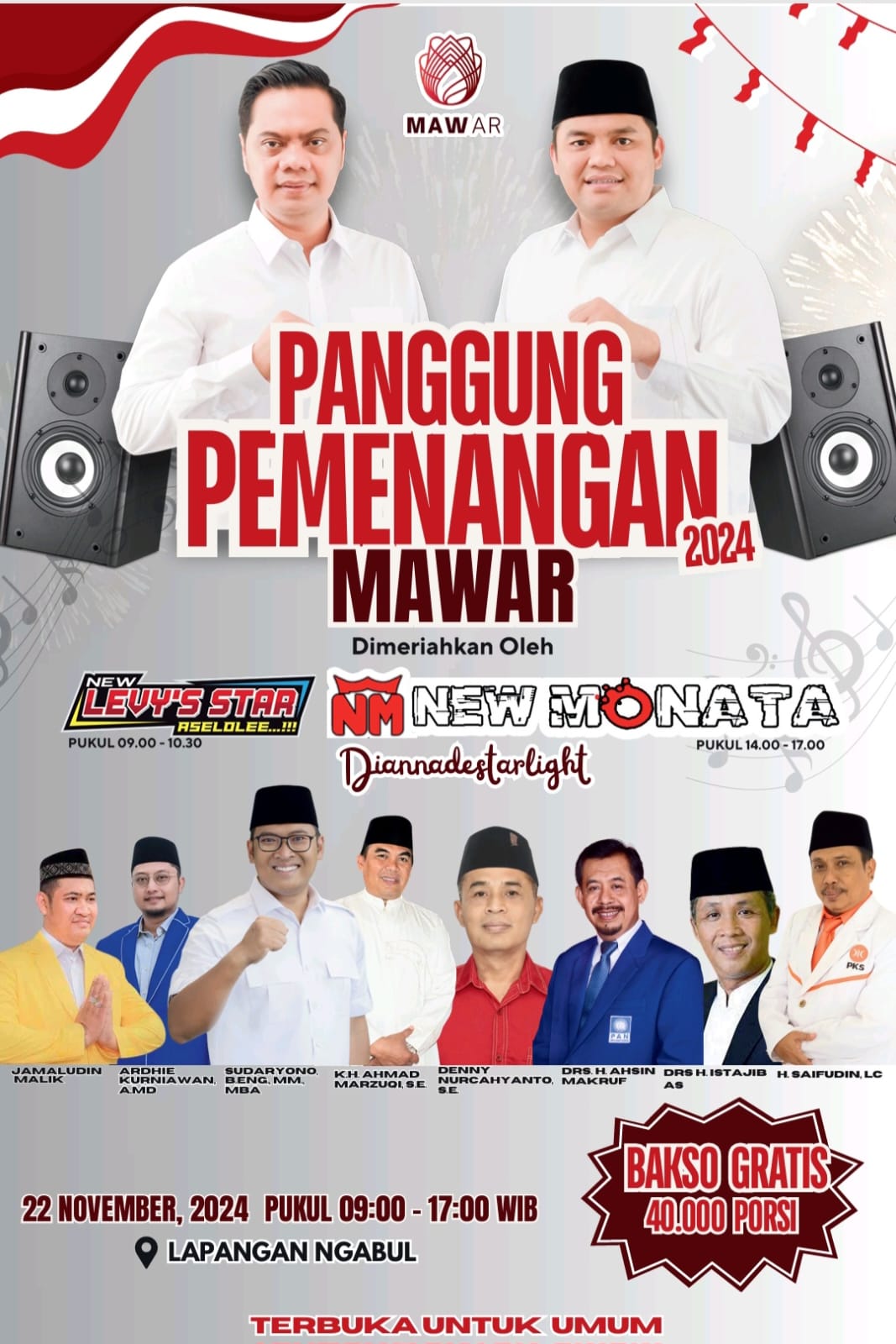 Para Tokoh Nasional Akan Ramaikan Panggung Kampanye Akbar Paslon Mawar di Lapangan Ngabul