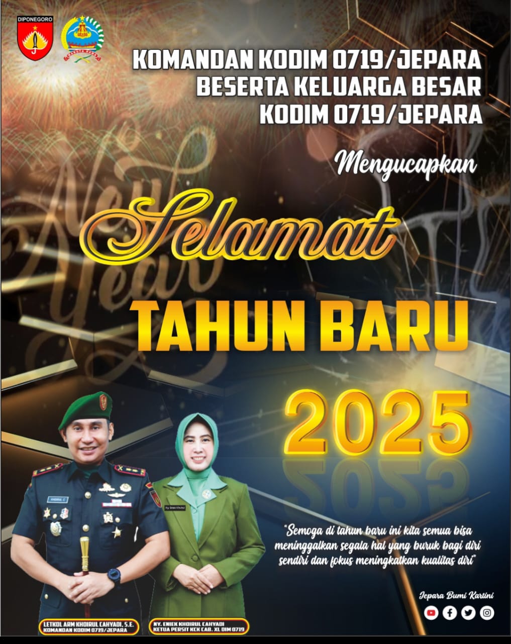 Komandan Kodim 0719/Jepara Ucapkan Selamat Tahun Baru 2025 dan Ajak Tingkatkan Kualitas Diri