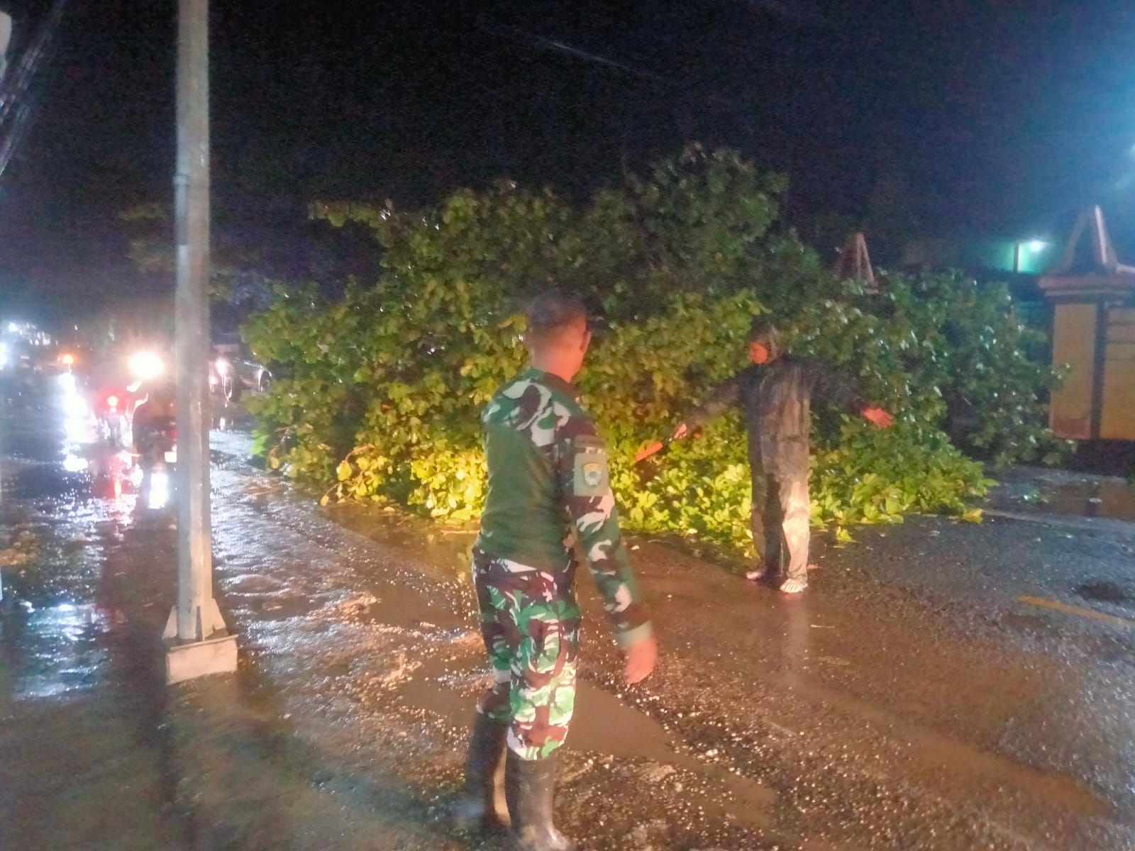 Gerak Cepat Personel Koramil 0829-13/Arosbaya, Evakuasi Pohon Tumbang