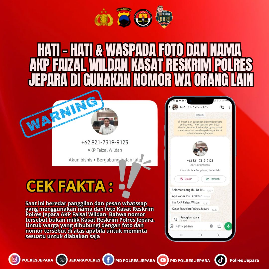 Waspada! Ada Nomor HP Penipu Mengaku Kasat Reskrim Polres Jepara