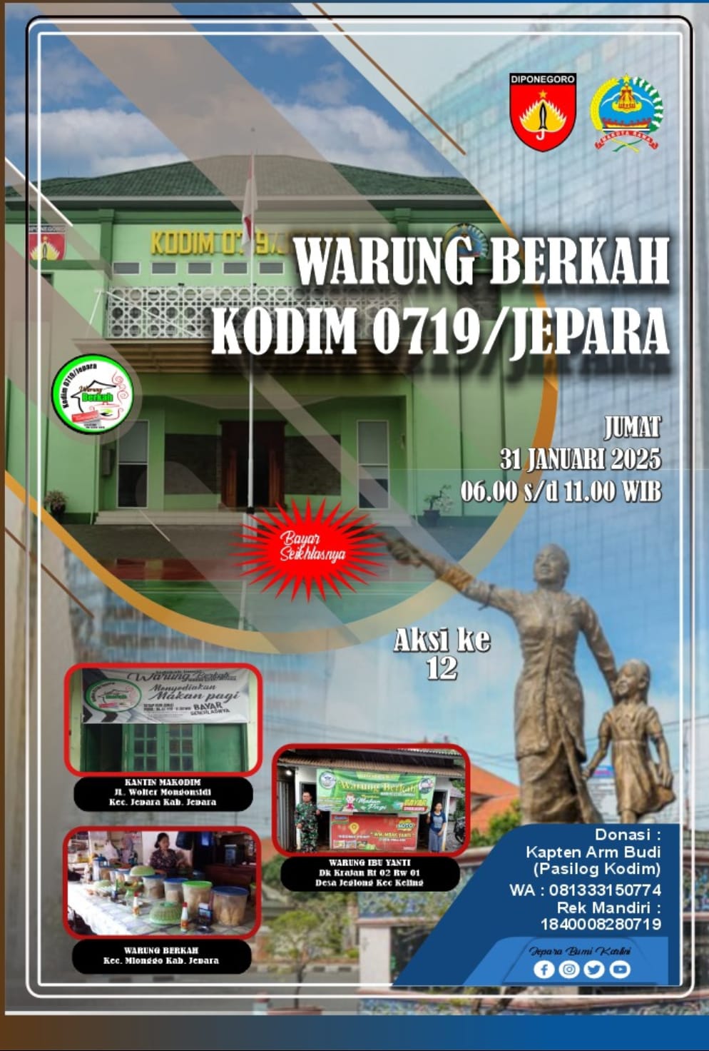Setelah 3 Bulan Berjalan, Program “Warung Berkah” Kodim 0719/Jepara Fokus pada 3 Lokasi Tiap Minggu agar lebih Optimal