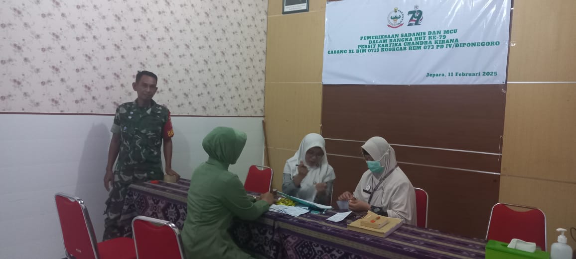 Babinsa Kodim 0719 / Jepara Monitoring Pemeriksaan Sadanis dan MCU dalam Rangka HUT ke-79 Persit Kartika Chandra Kirana