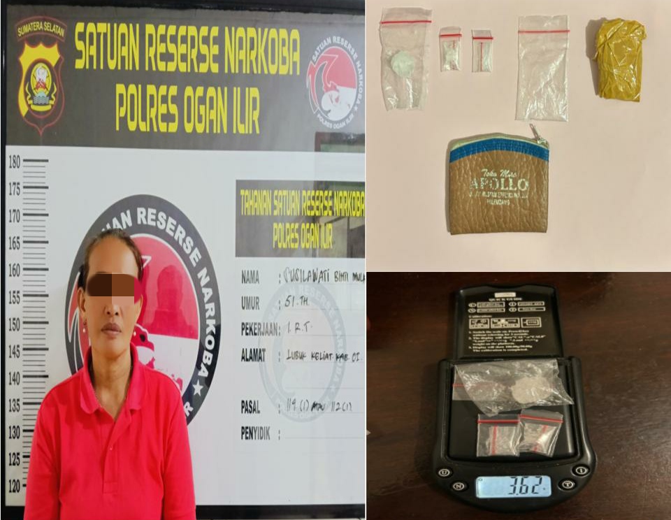 Sat Narkoba Polres Ogan Ilir dan Polsek Tanjung Batu Tangkap Seorang Wanita Pengedar Sabu di Desa Lubuk Keliat