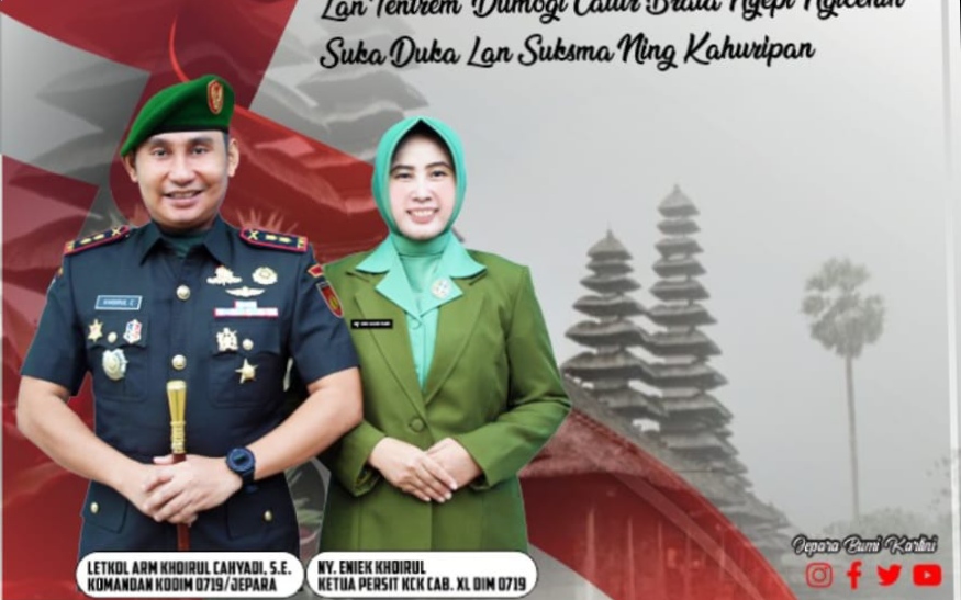 Dandim 0719 / Jepara Letkol Arm Khoirul Cahyadi, S.E., dan Ketua Persit Kartika Chandra Kirana Cabang XL Kodim 0719 / Jepara Ny. Eniek Khoirul, Ucapkan Selamat Hari Raya Nyepi Tahun Baru Saka 1947