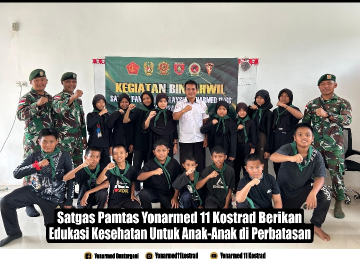 Satgas Pamtas Yonarmed 11 Kostrad Berikan Edukasi Kesehatan Untuk Anak-Anak di Perbatasan