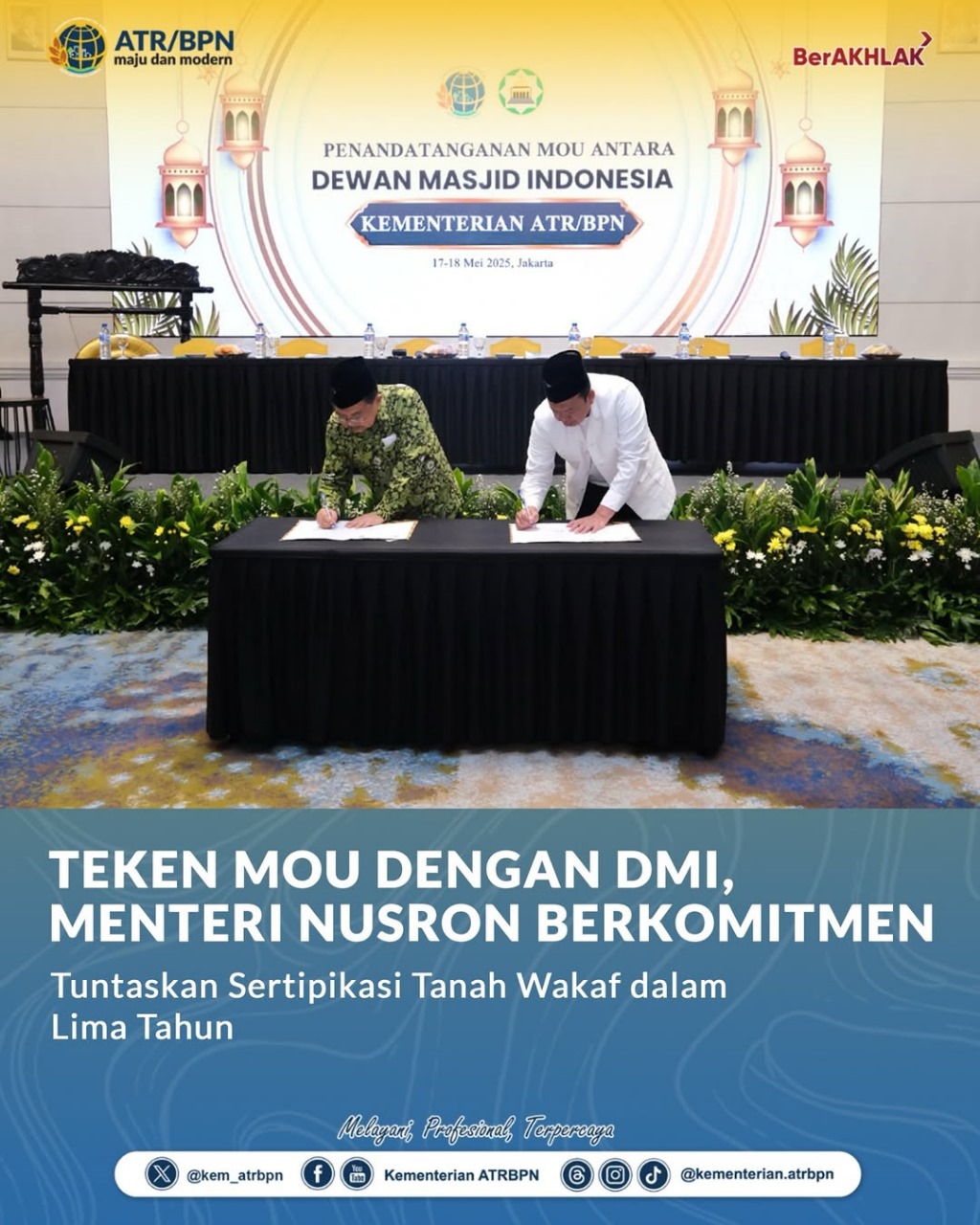 Tuntaskan Sertipikasi Tanah Wakaf dalam Lima Tahu Menteri Nusron MoU dengan DMI