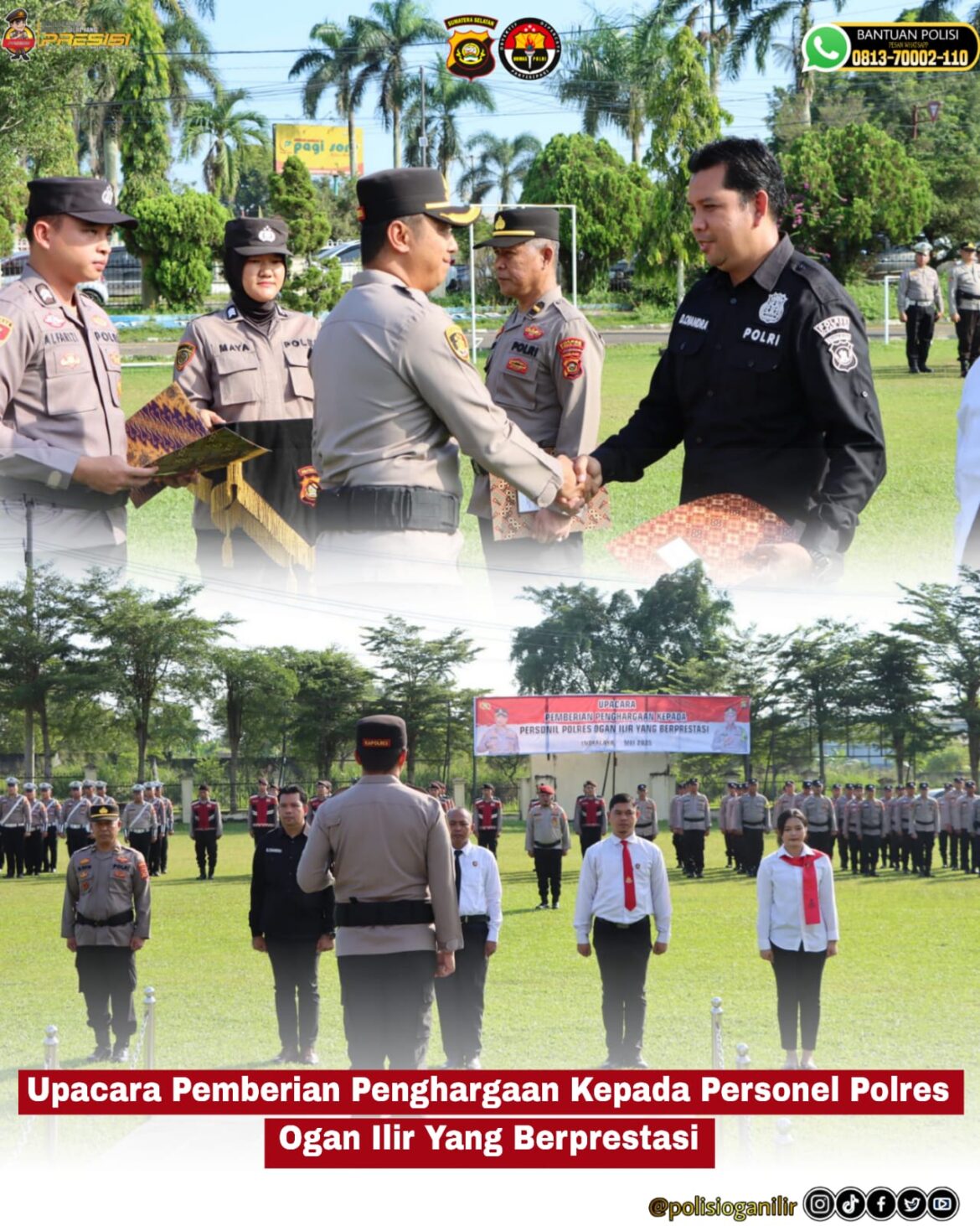 Polres Ogan Ilir Laksanakan Upacara Pemberian Penghargaan kepada Personel yang Berprestasi