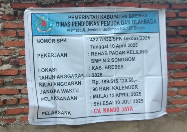 Proyek Pembangunan Pagar SMPN 02 Songgom Dikritik, Diduga Abaikan Standar Kualitas