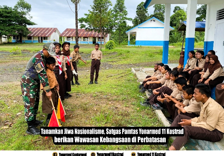 Tanamkan Jiwa Nasionalisme, Satgas Pamtas Yonarmed 11 Kostrad Berikan Wawasan Kebangsaan di Perbatasan