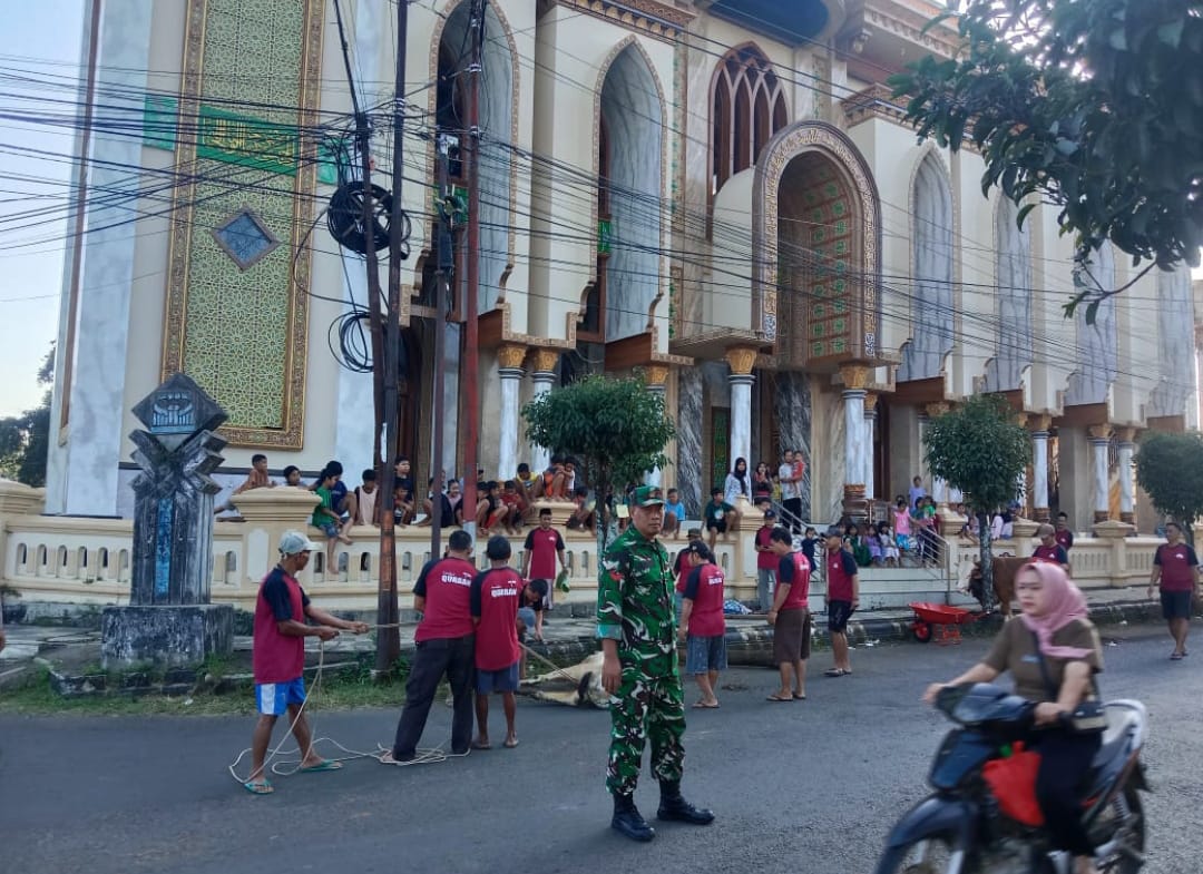 Koptu Dwi Siswanto Laksanakan Pengamanan Penyembelihan Hewan Kurban di Masjid Baitusalam, Desa Mindahan