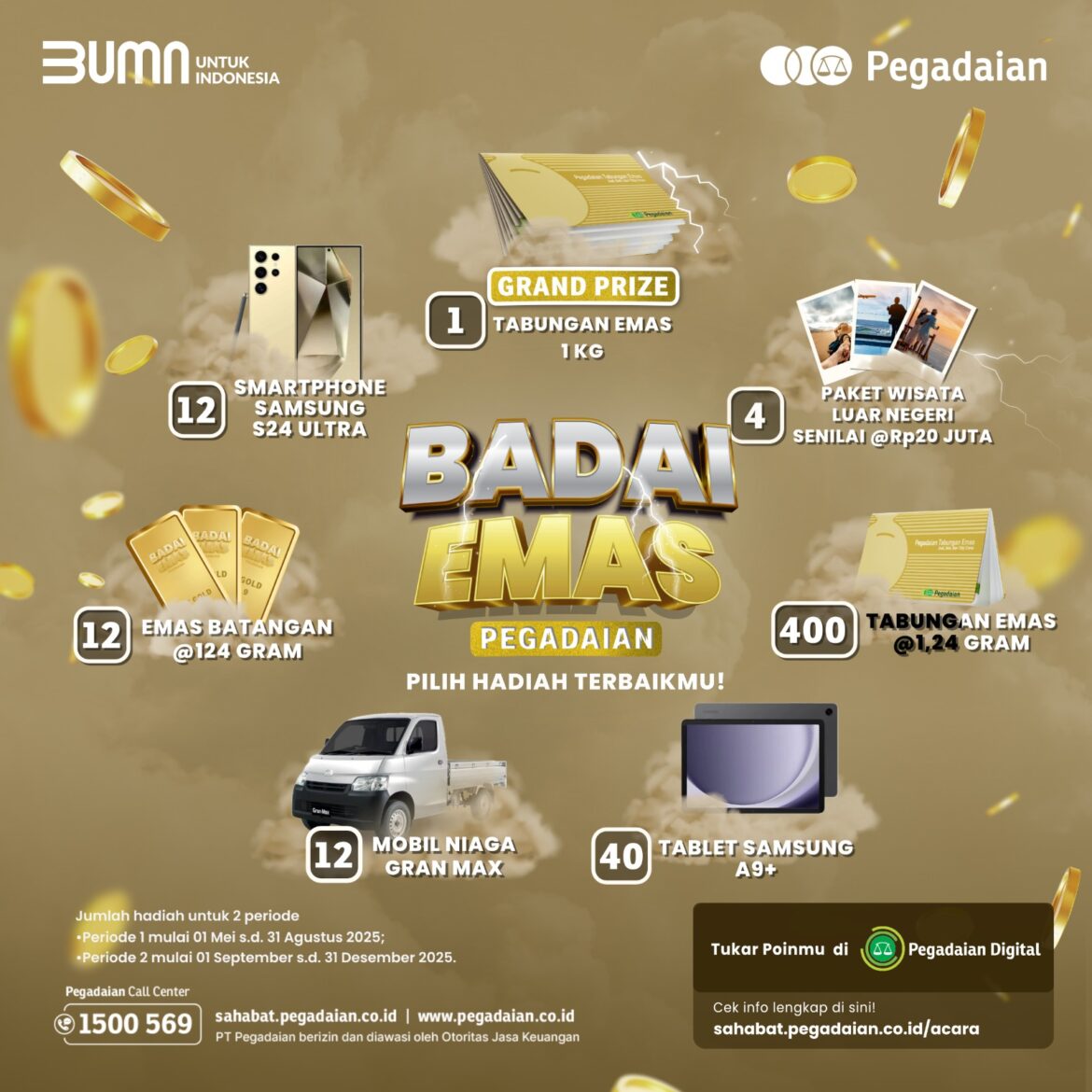 PT Pegadaian Hadirkan Program Loyalitas “Badai Emas Pegadaian 2025”, Berhadiah Tabungan Emas hingga Paket Haji