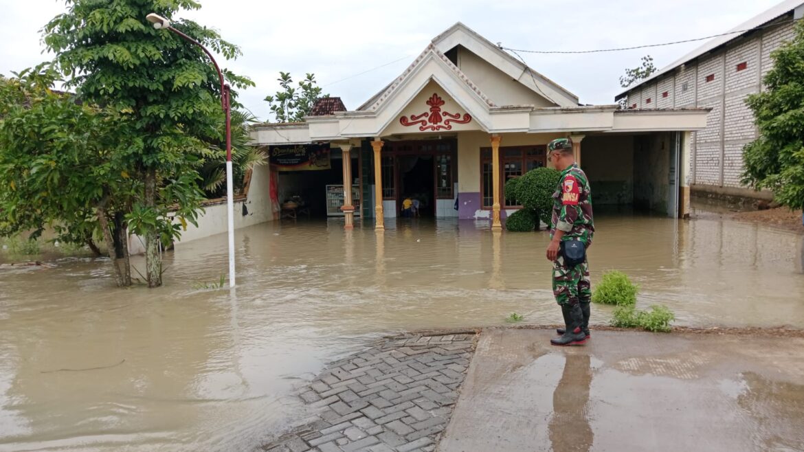 Babinsa Sigap Monitoring Wilayah Terdampak Banjir Luapkan Kali Lamong