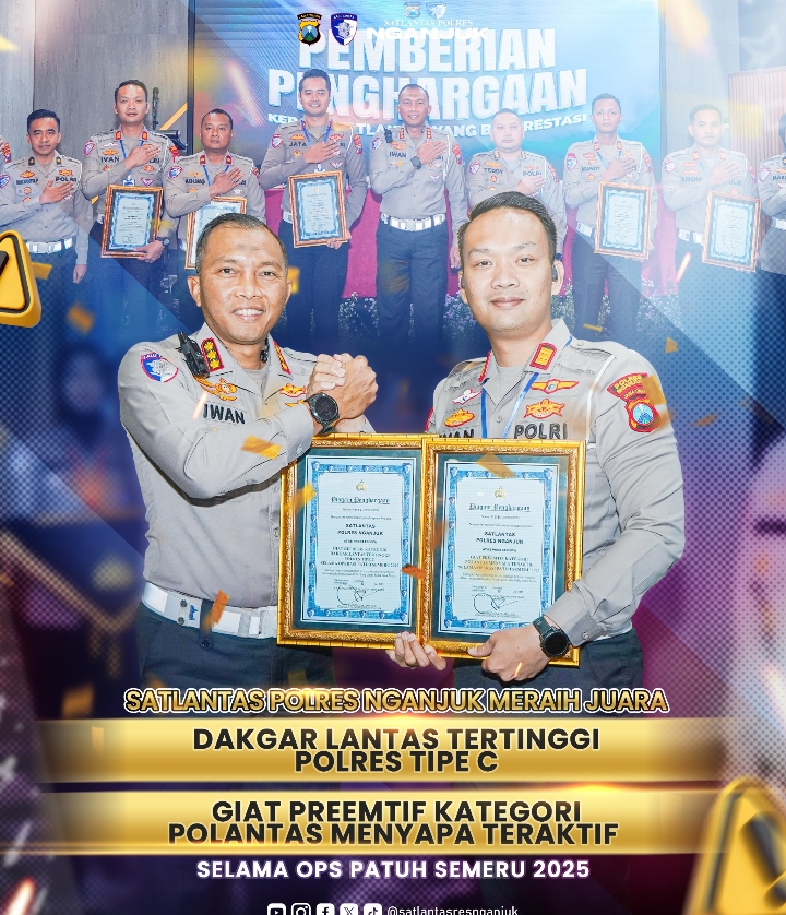 Satlantas Polres Nganjuk Raih 3 Penghargaan Tingkat Polda Jatim dalam ANEV Kamseltibcarlantas 2025