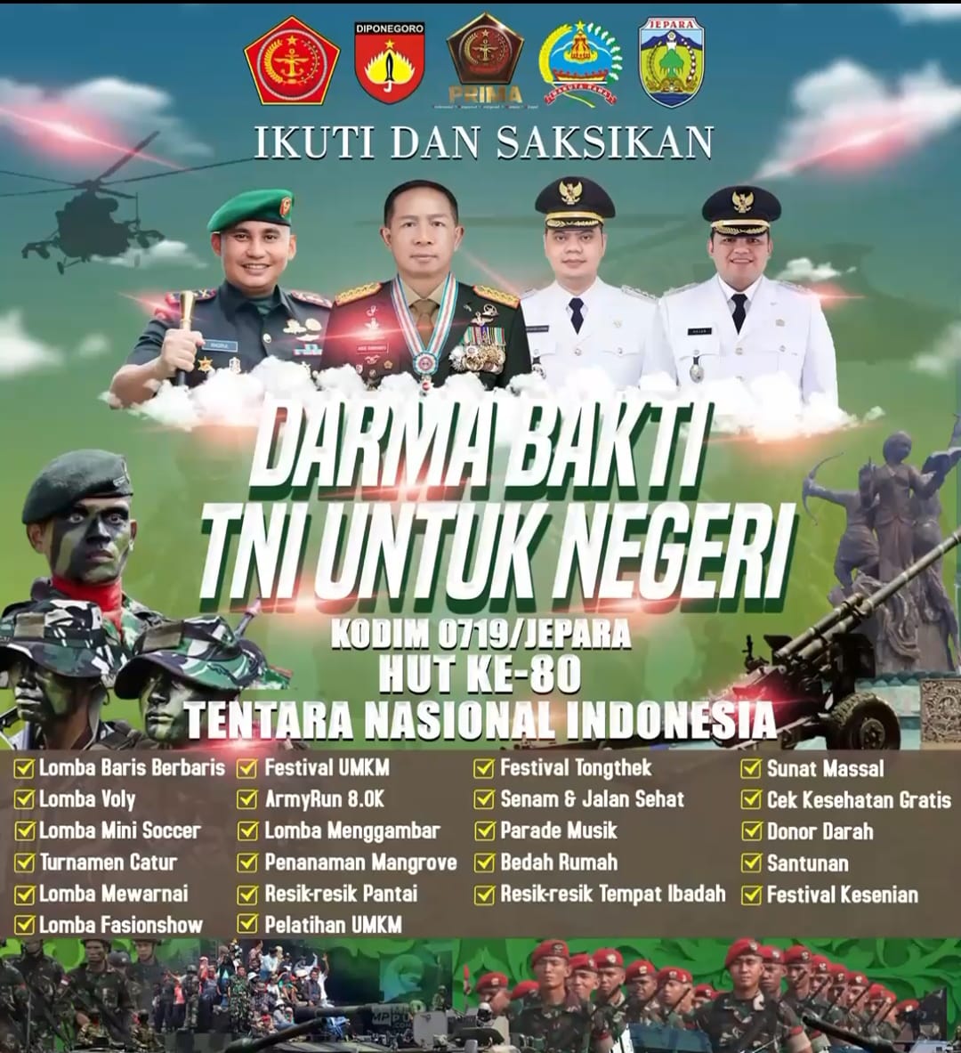 Darma Bakti TNI untuk Negeri, Kodim 0719/Jepara Gelar Serangkaian Kegiatan HUT TNI ke-80
