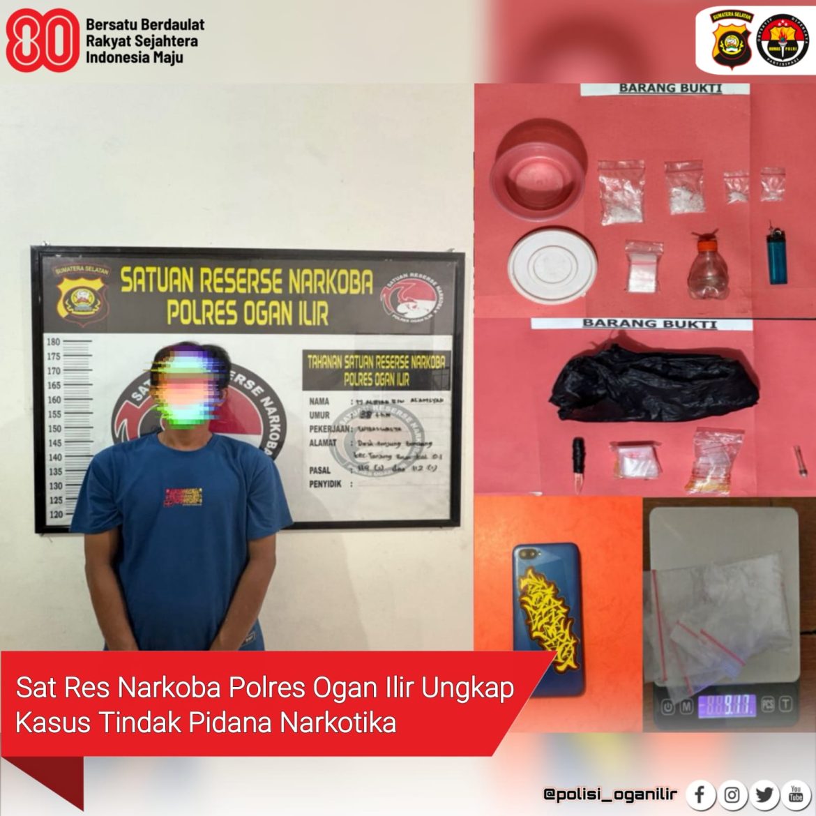 Satres Narkoba Polres Ogan Ilir Berhasil Ungkap Kasus Pengedaran Narkotika di Tanjung Raja