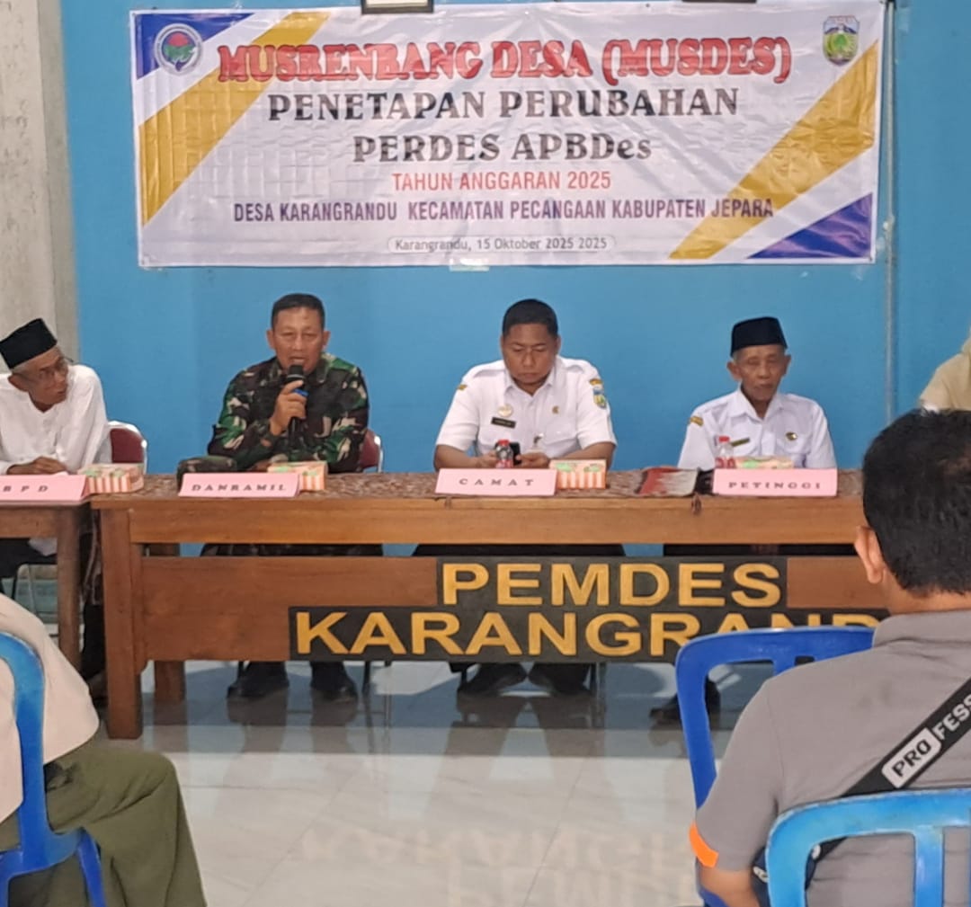 Danramil 04/Pecangaan Hadiri MUSDES Pembahasan Perubahan PERDES APBDes Tahun Anggaran 2025 di Desa Karangrandu