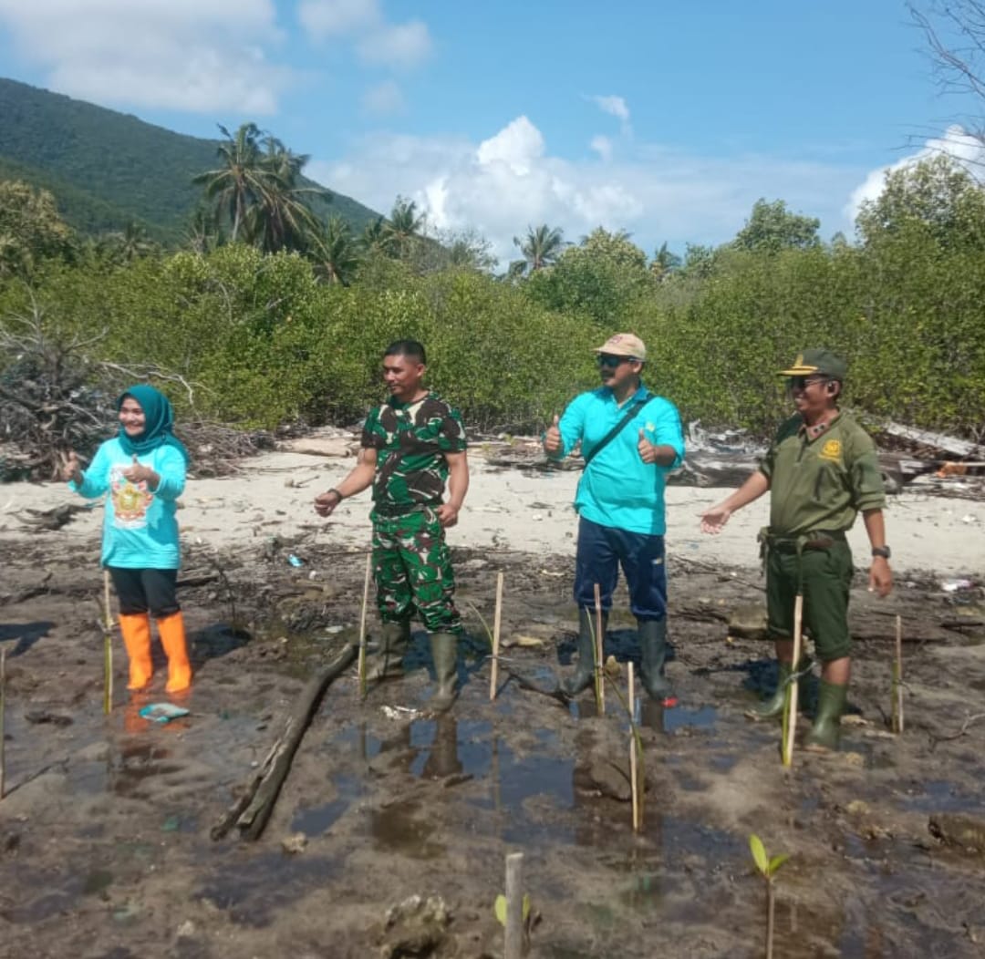 Serka Supriyono Bersama Camat Karimunjawa dan BTN Tanam 100 Pohon Mangrove di Pantai Legon Kemloko