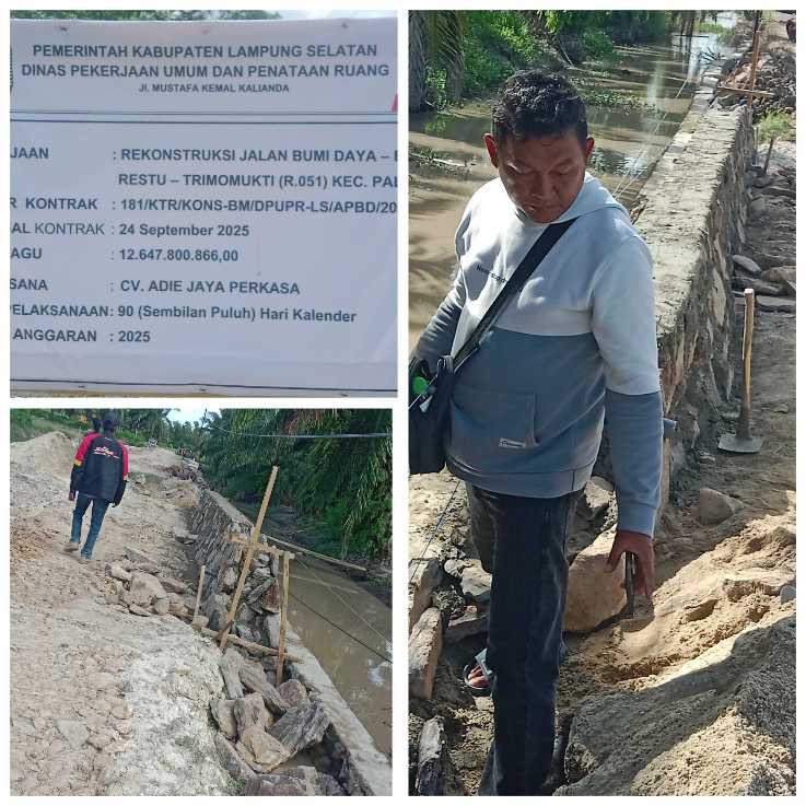 Proyek Anggaran 12,6 M, Demi Meraup Keuntungan Besar Proyek Talud Ruas Jalan Bumi Daya – Trimo Mukti Dikerjakan Asal – Asalan