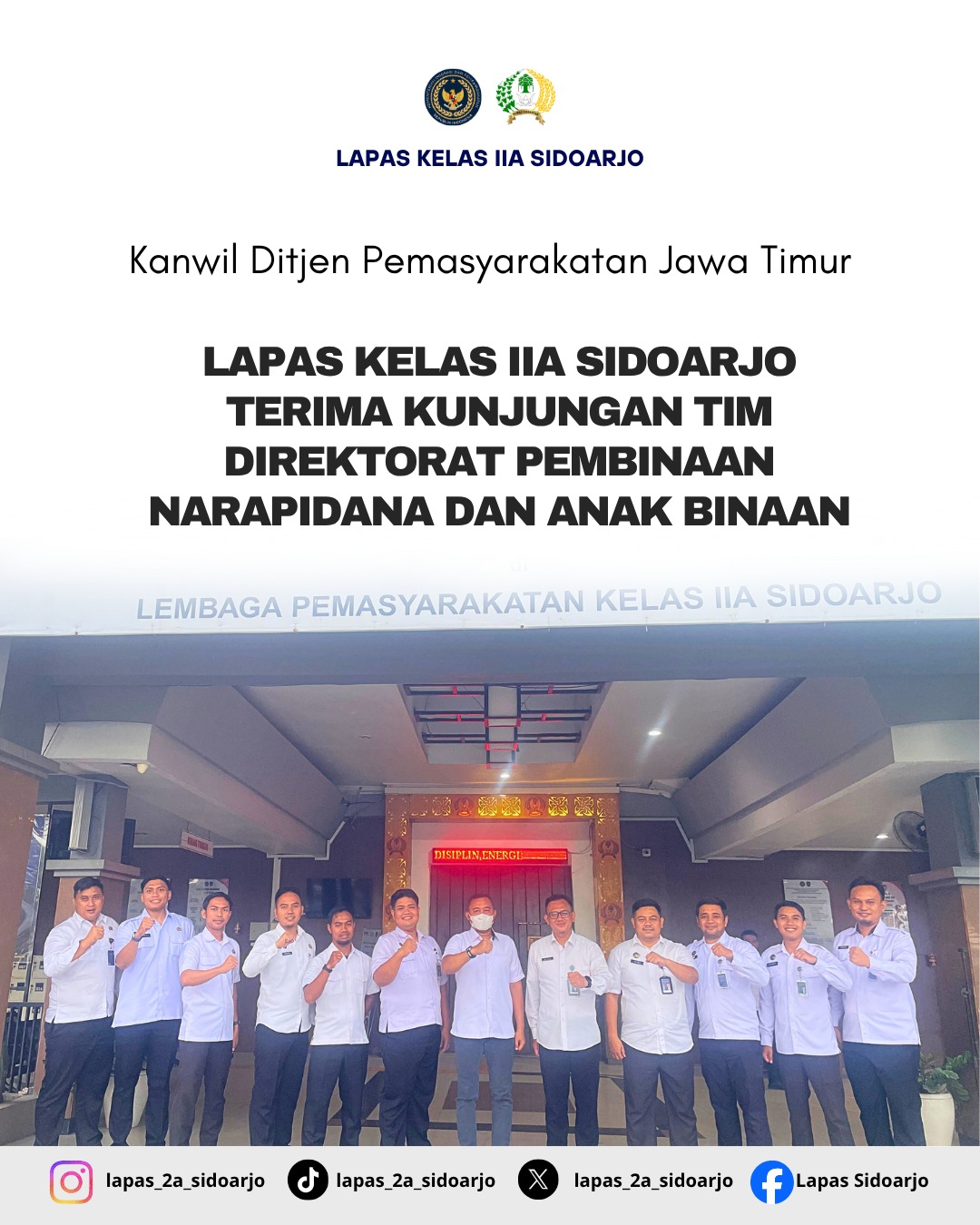 Lapas Kelas IIA Sidoarjo Terima Kunjungan Tim Direktorat Pembinaan Narapidana dan Anak Binaan