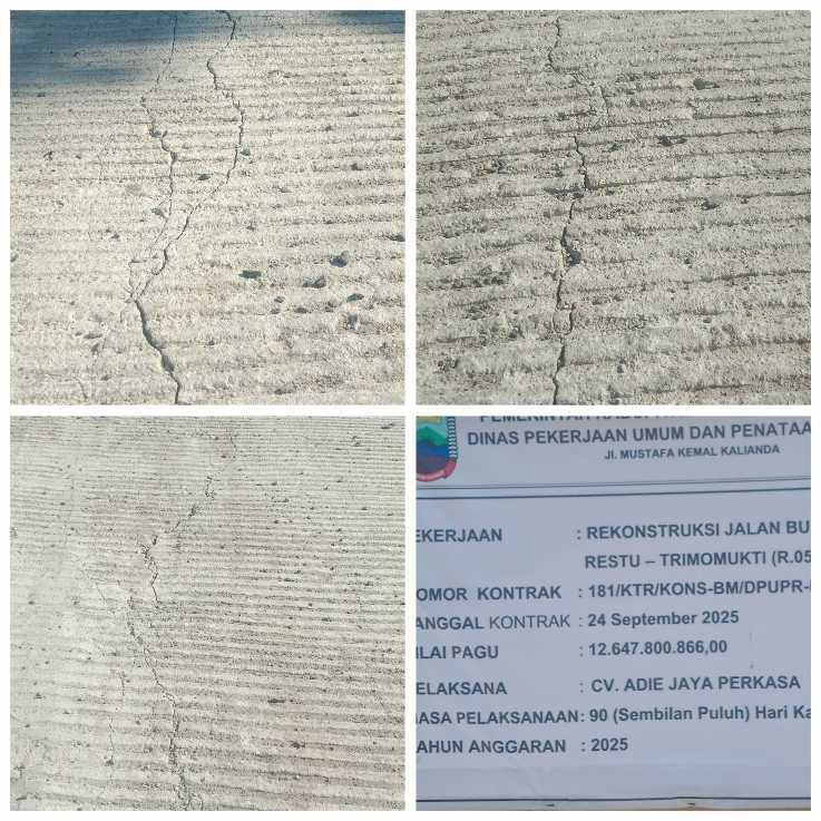 Baru Dikerjakan, Proyek Anggaran 12,6 M Cor Bahu Jalan Bumi Daya Lamsel Banyak Yang Retak