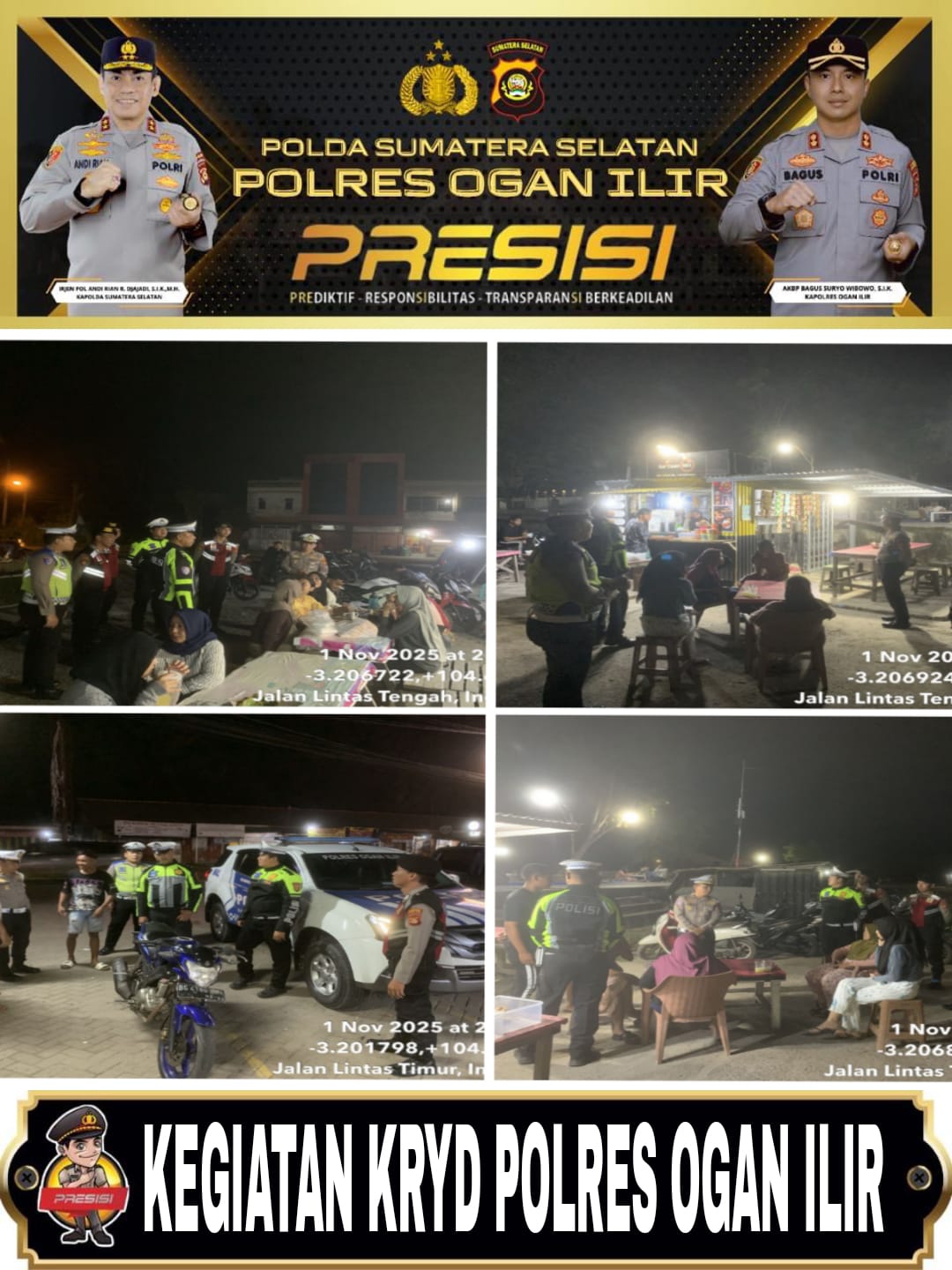 Antisipasi Kejahatan Jalanan pada Malam Hari, Polres Ogan Ilir Lakukan Patroli dan Razia KRYD